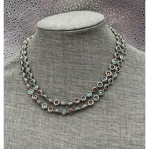 Premier Designs Necklace Beaded Multi Color Silver Tone 24”